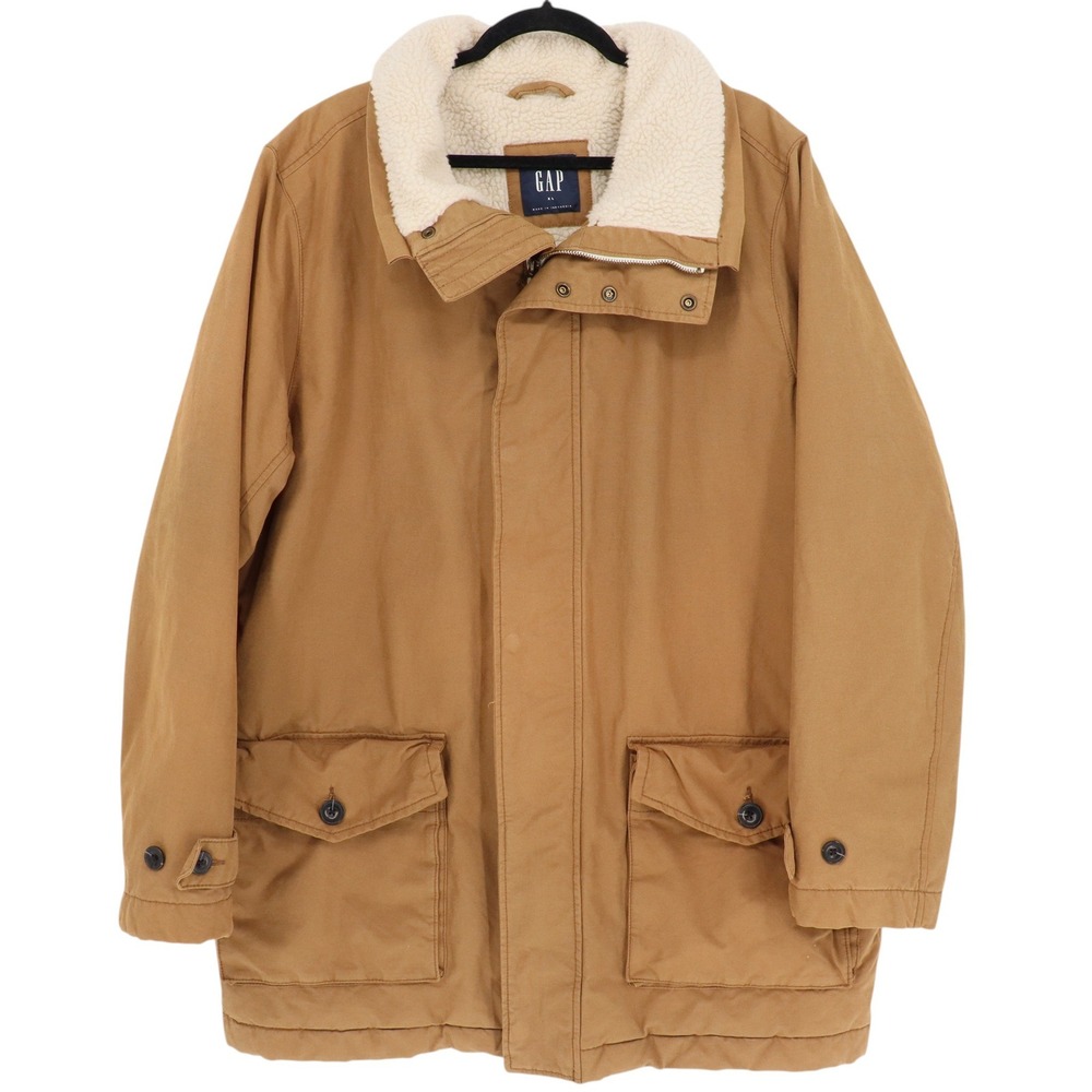 GAP Mens XL Sherpa Lined Barn Chore Coat Jacket Tan Cotton Blend Outerwear